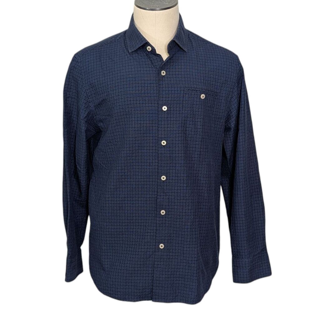 Tommy Bahama Silk Blend Men’s Sz L Long Sleeve Button Up Shirt Blue Textured EUC